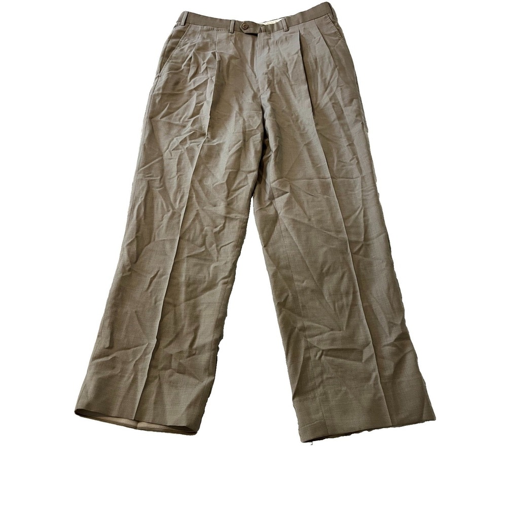 Ermenegildo Zegna Pants Mens 34x29 Wool Beige Pleated Dress Trousers Preppy